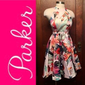 Parker BLACK Painterly Floral Fit and Flare Party Dress